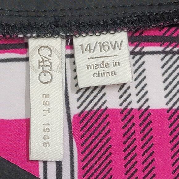 Cato Pink Black Plaid Snap Front Closure Top 14W 16W Plus Lightweight Soft Flowy - Picture 3 of 6